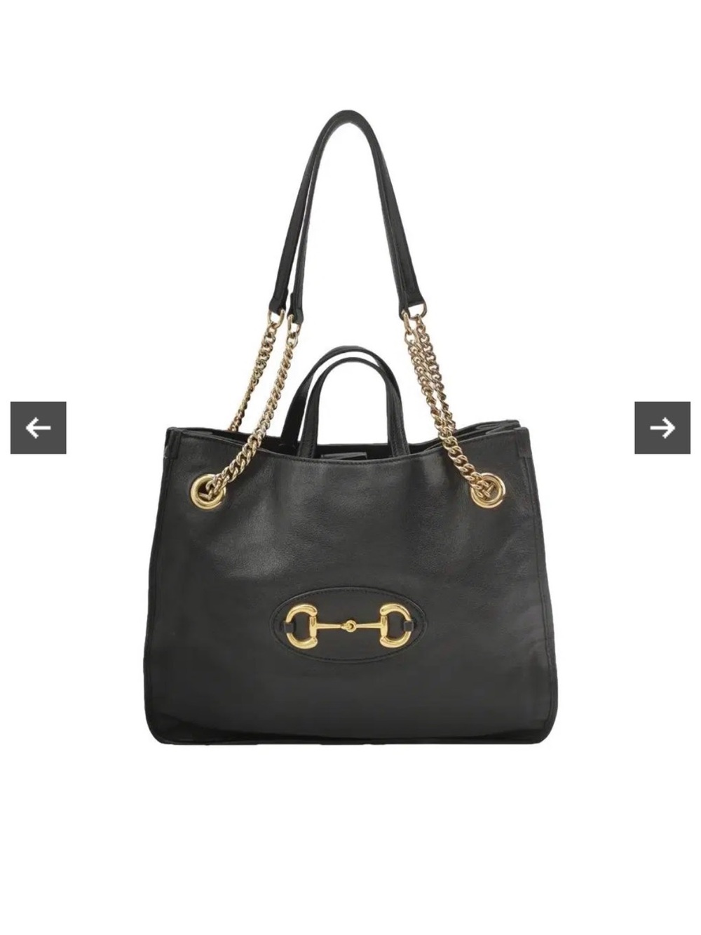 Gucci Black Leather Tote with Gold Horsebit Chain